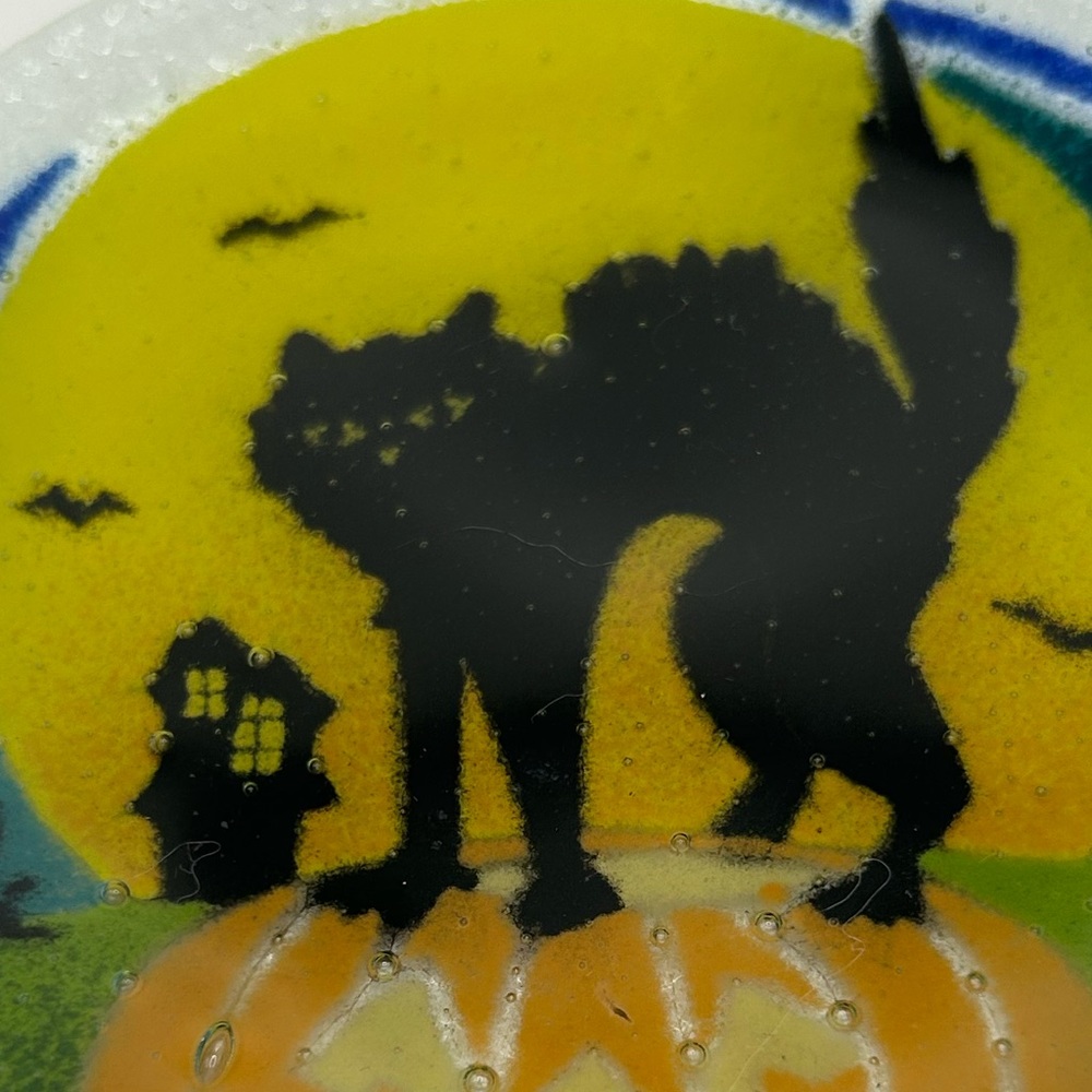 Peggy Karr Glass a 6In beautiful Black Cat Halloween Plate Handmade - Picture 2 of 5